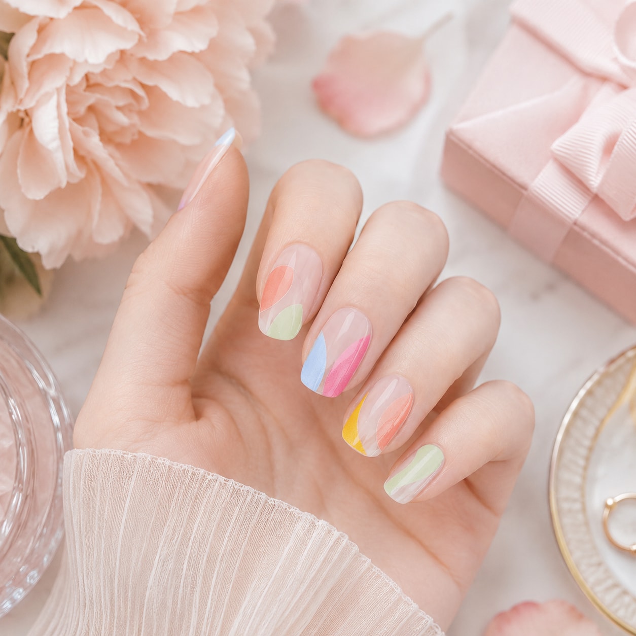 Pastel Rainbow French Tip Semi-Cured Gel Nail Strips - Wessiny product image 4