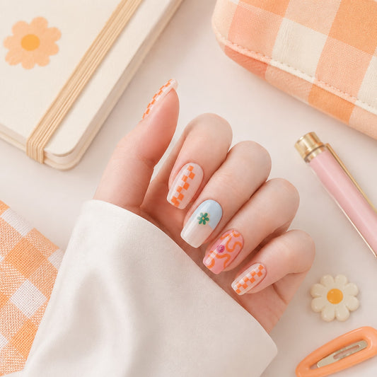 Peach Garden Confetti Semi-Cured Gel Nail Strips - Wessiny product image 2
