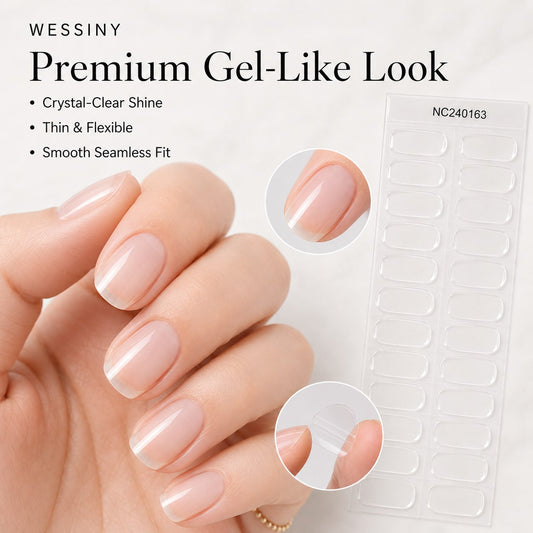 Wessiny crystal clear natural gloss semi-cured gel nail strips with a flexible fit