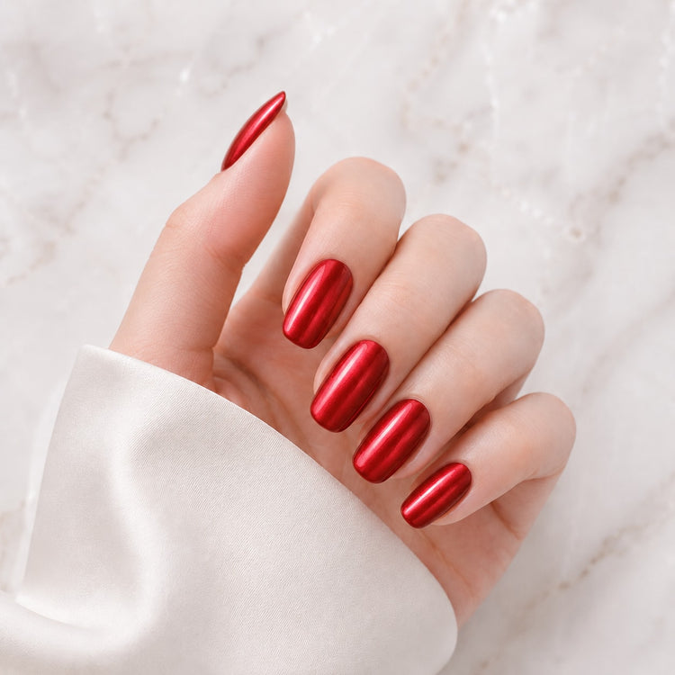 Metallic Ruby Red Semi-Cured Gel Nail Strips - Wessiny product image 1