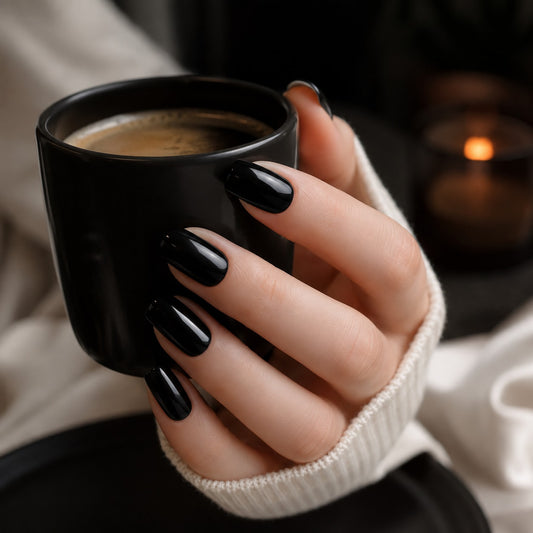 Glossy Jet Black Semi-Cured Gel Nail Strips - Wessiny product image 2