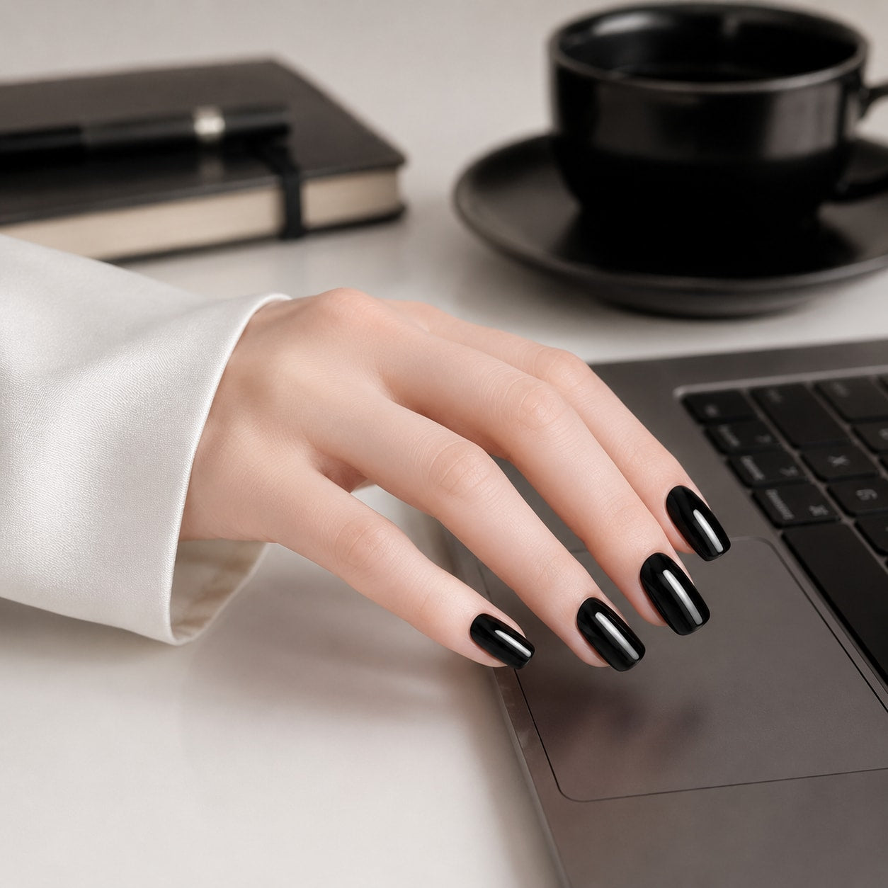 Glossy Jet Black Semi-Cured Gel Nail Strips - Wessiny product image 3
