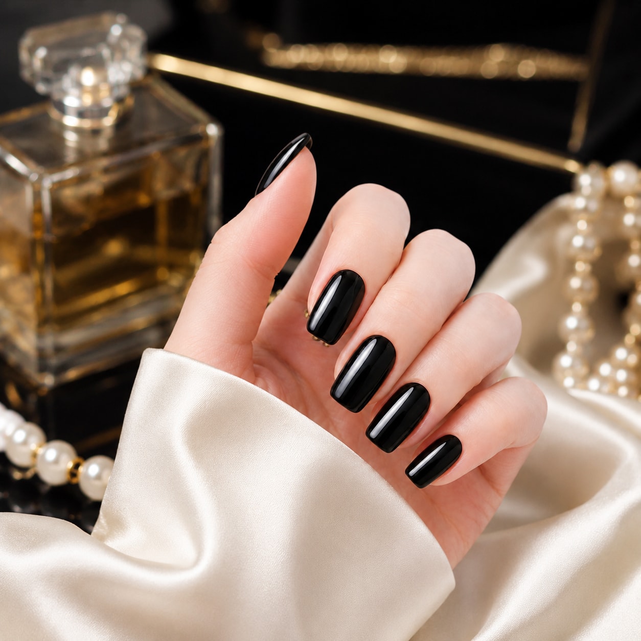 Glossy Jet Black Semi-Cured Gel Nail Strips - Wessiny product image 4