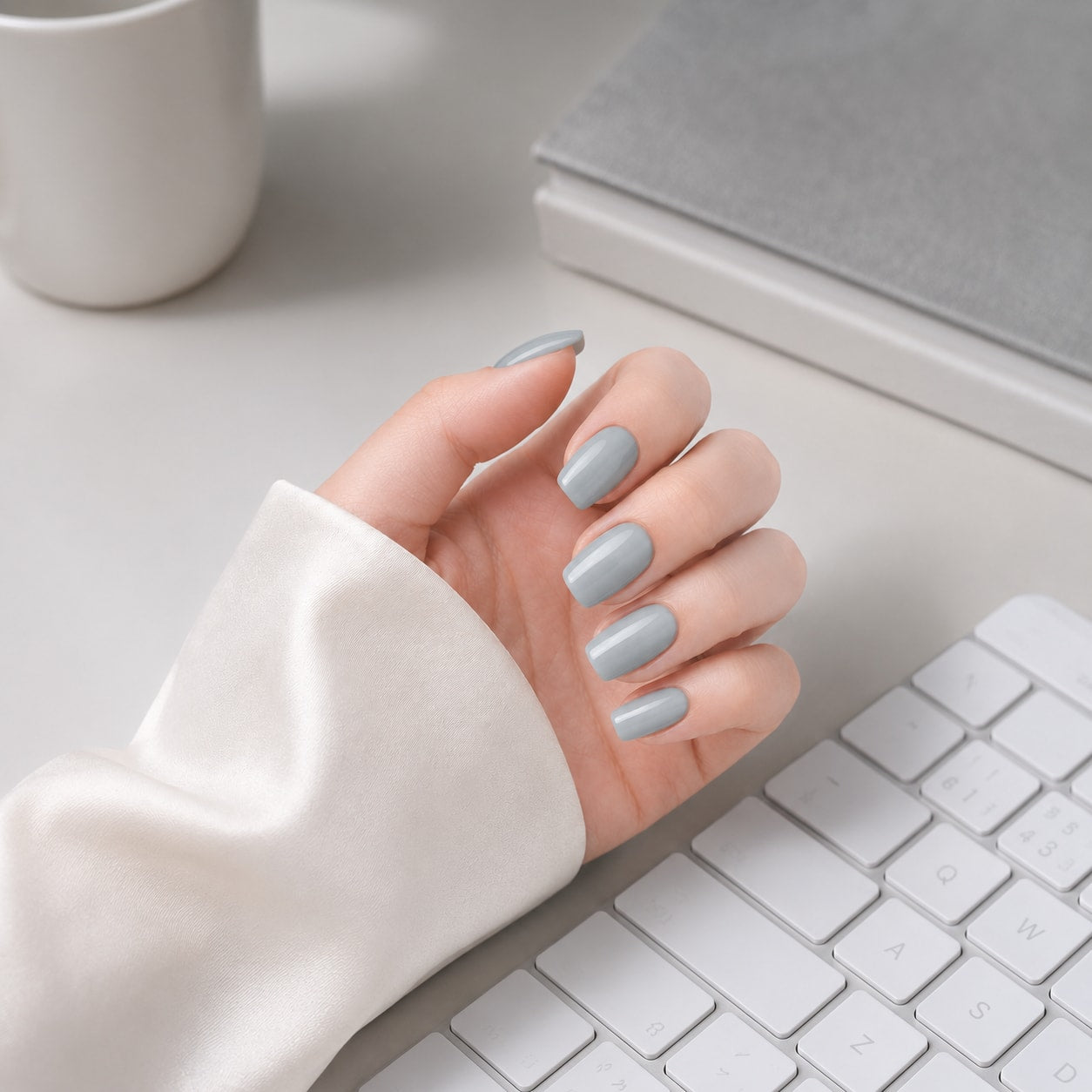 Soft Powder Blue Semi-Cured Gel Nail Strips - Wessiny product image 3