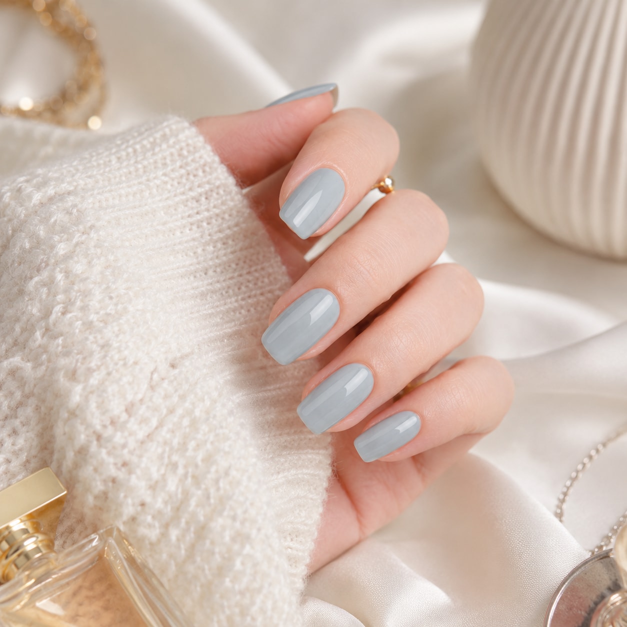 Soft Powder Blue Semi-Cured Gel Nail Strips - Wessiny product image 4