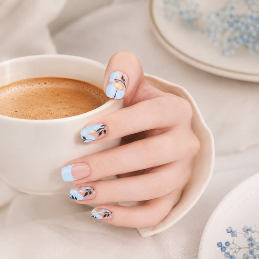 Sky Blue Butterfly Garden Semi-Cured Gel Nail Strips - Wessiny product image 2