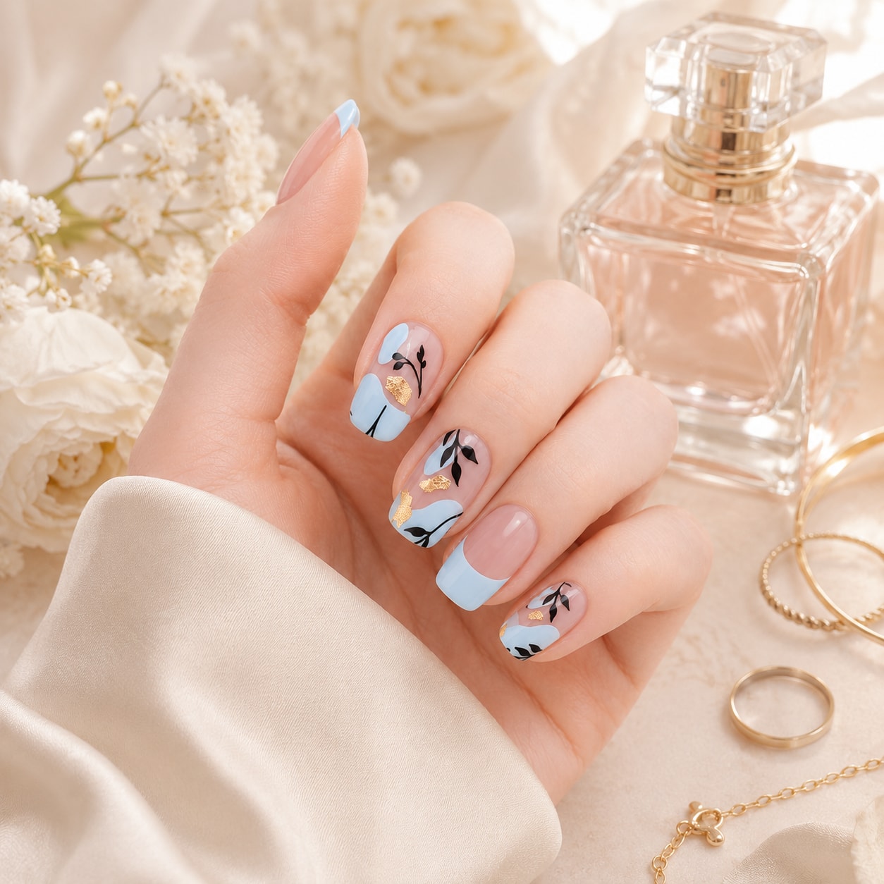 Sky Blue Butterfly Garden Semi-Cured Gel Nail Strips - Wessiny product image 3
