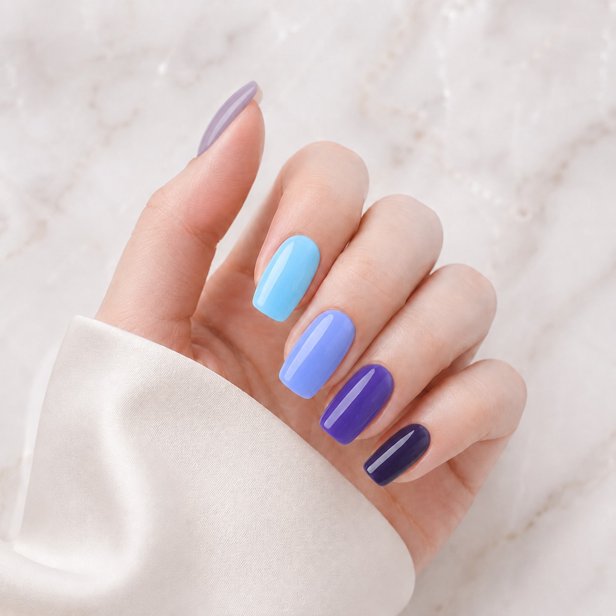 Electric Blue Gradient Mix Semi-Cured Gel Nail Strips - Wessiny product image 1