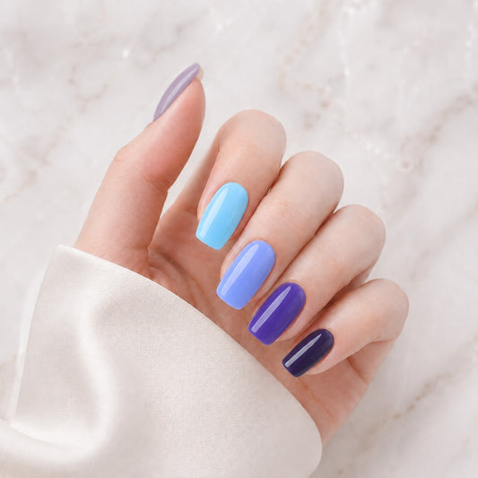 Electric Blue Gradient Mix Semi-Cured Gel Nail Strips - Wessiny product image 1