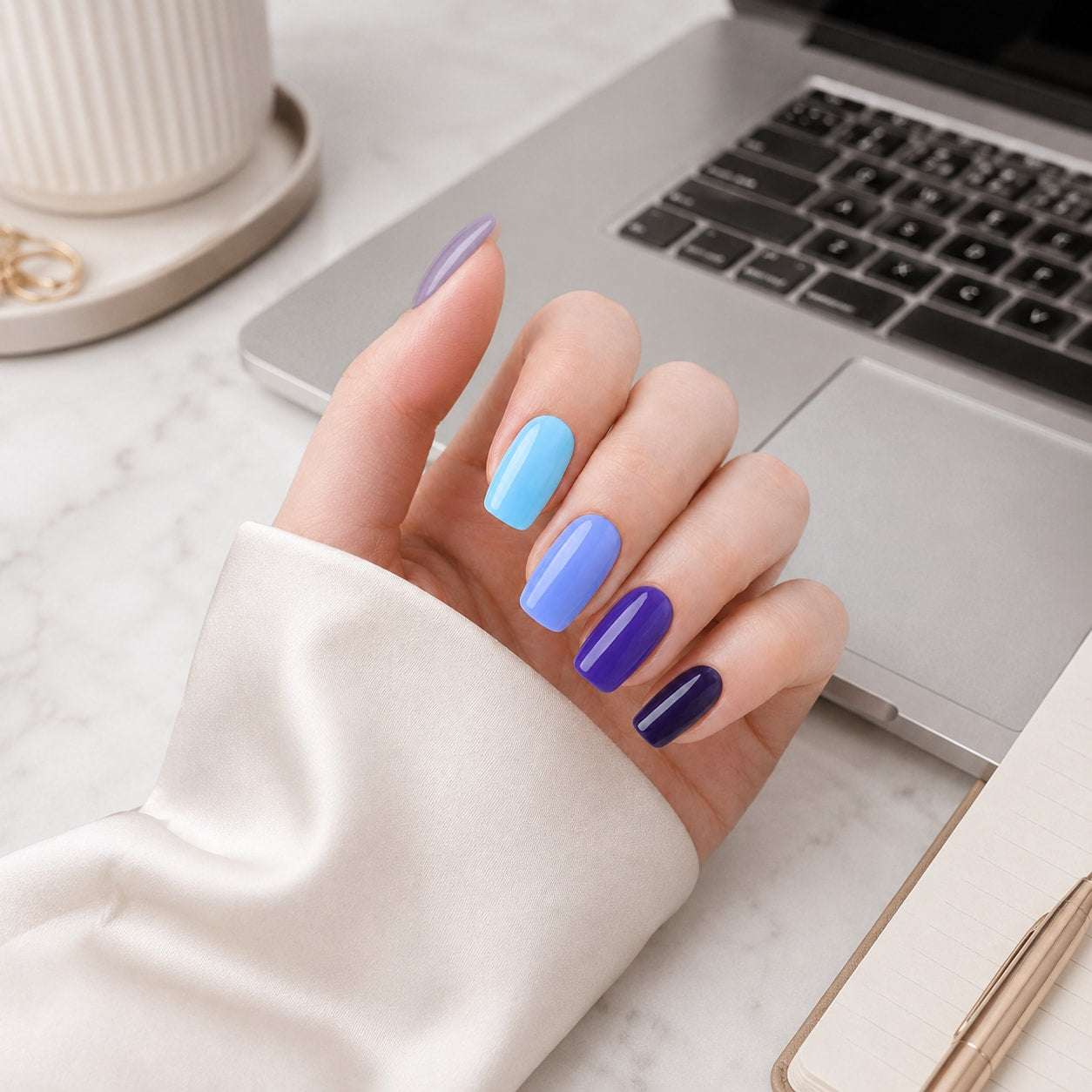 Electric Blue Gradient Mix Semi-Cured Gel Nail Strips - Wessiny product image 2