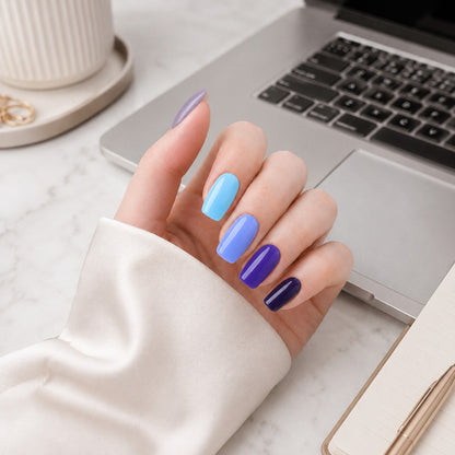 Electric Blue Gradient Mix Semi-Cured Gel Nail Strips - Wessiny product image 2