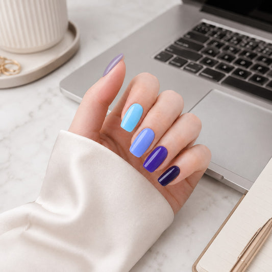 Electric Blue Gradient Mix Semi-Cured Gel Nail Strips - Wessiny product image 2