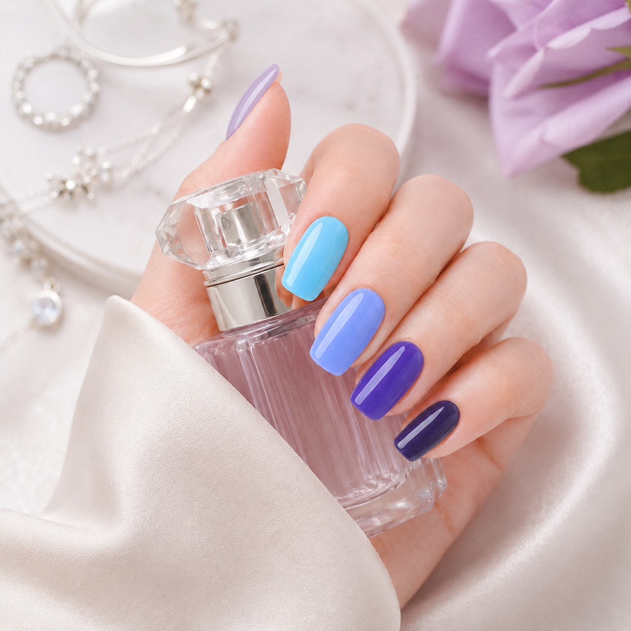 Electric Blue Gradient Mix Semi-Cured Gel Nail Strips - Wessiny product image 3
