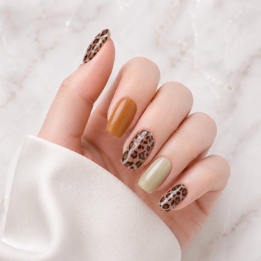 Caramel Leopard Accent Semi-Cured Gel Nail Strips - Wessiny product image 1