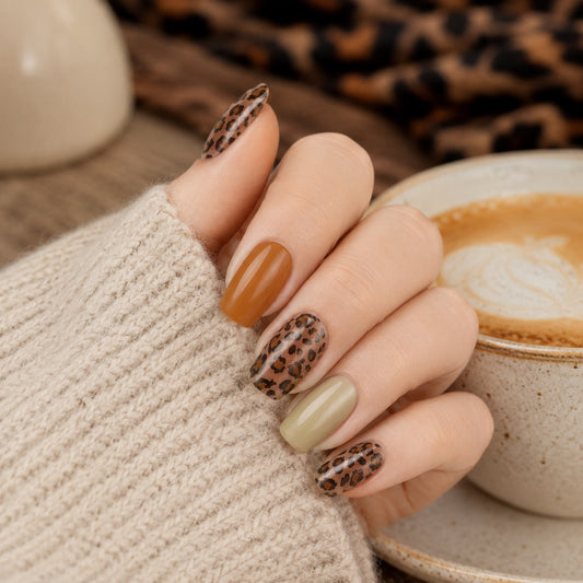 Caramel Leopard Accent Semi-Cured Gel Nail Strips - Wessiny product image 2