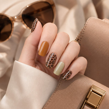 Caramel Leopard Accent Semi-Cured Gel Nail Strips - Wessiny product image 3