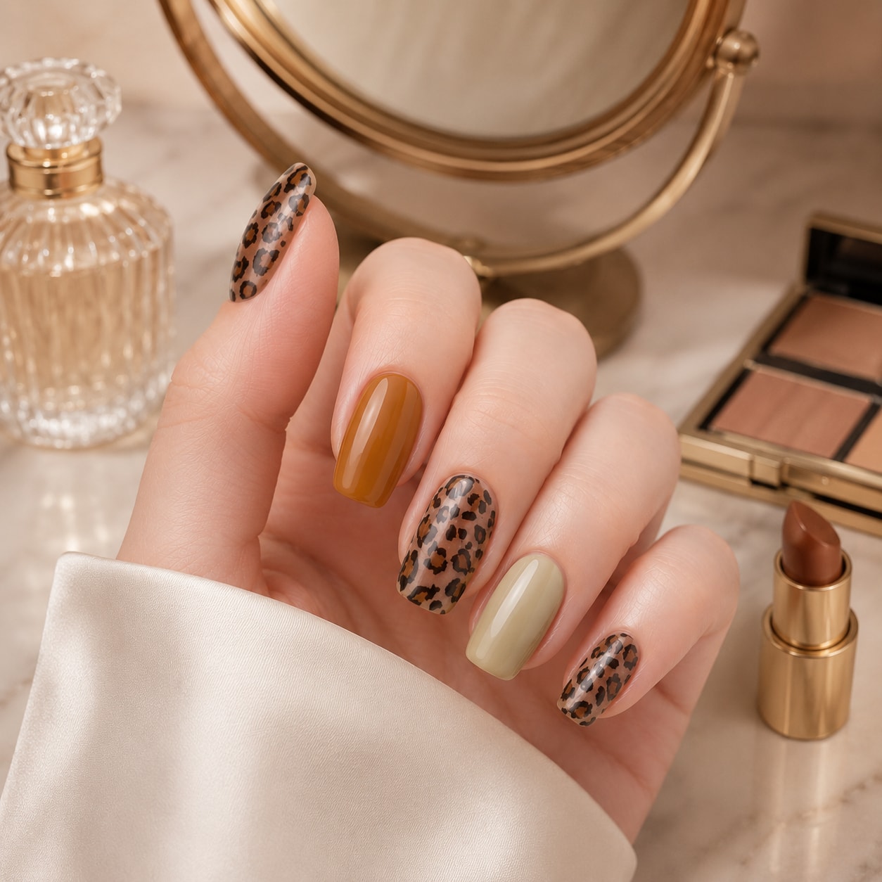 Caramel Leopard Accent Semi-Cured Gel Nail Strips - Wessiny product image 4