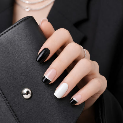Black and White Modern French Semi-Cured Gel Nail Strips - Wessiny product image 3