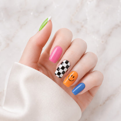 Playful Color Pop Checker Semi-Cured Gel Nail Strips - Wessiny product image 1
