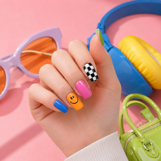 Playful Color Pop Checker Semi-Cured Gel Nail Strips - Wessiny product image 2