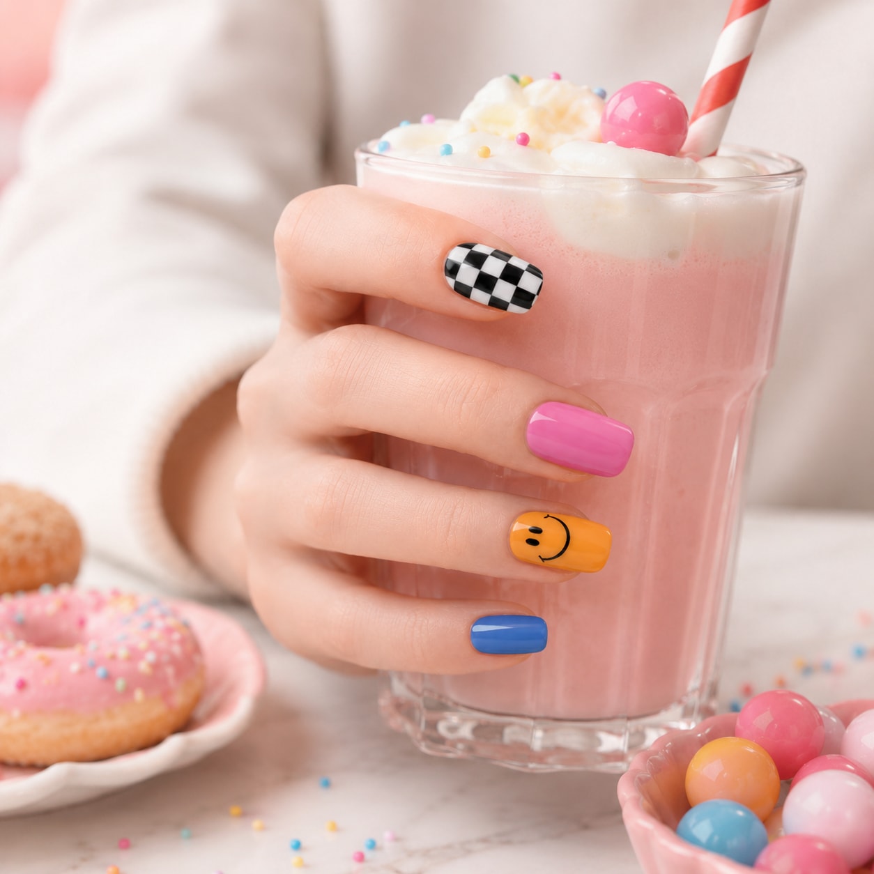 Playful Color Pop Checker Semi-Cured Gel Nail Strips - Wessiny product image 3