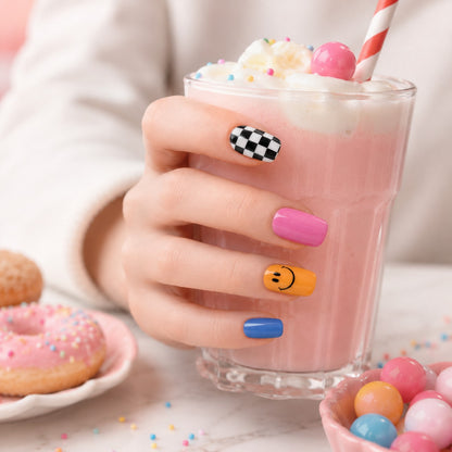 Playful Color Pop Checker Semi-Cured Gel Nail Strips - Wessiny product image 3
