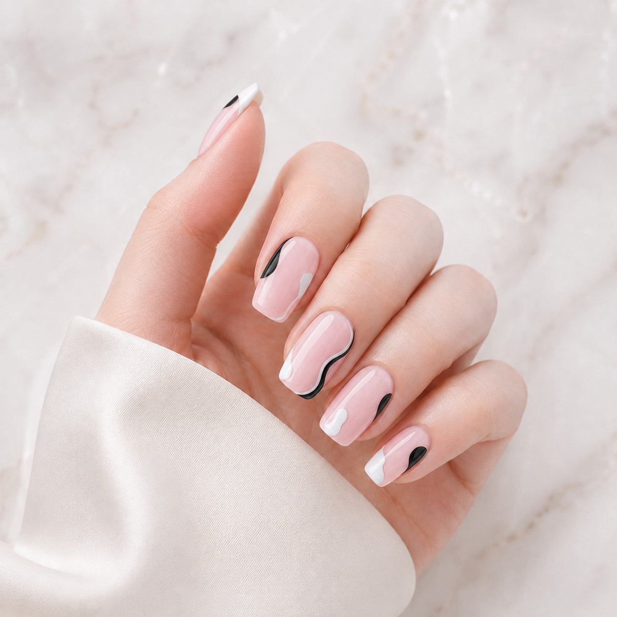 Black White Abstract Line Semi-Cured Gel Nail Strips - Wessiny product image 1