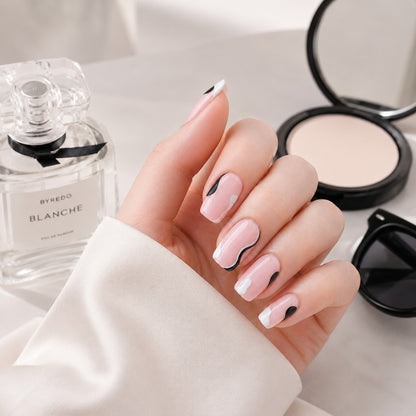 Black White Abstract Line Semi-Cured Gel Nail Strips - Wessiny product image 3