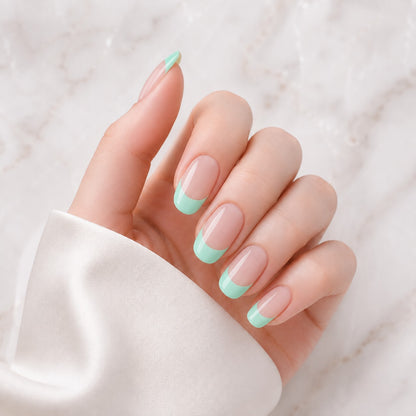 Mint Green French Tip Semi-Cured Gel Nail Strips - Wessiny product image 1