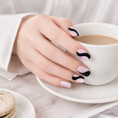 Black White Wave Art Semi-Cured Gel Nail Strips - Wessiny product image 2