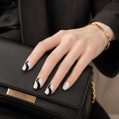 Black White Wave Art Semi-Cured Gel Nail Strips - Wessiny product image 3