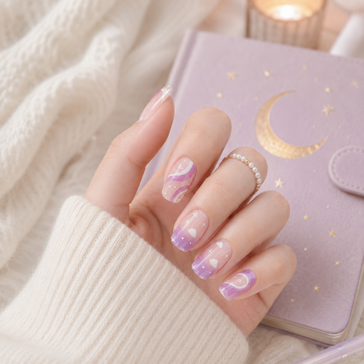 Lavender Marble Glitter Semi-Cured Gel Nail Strips - Wessiny product image 3