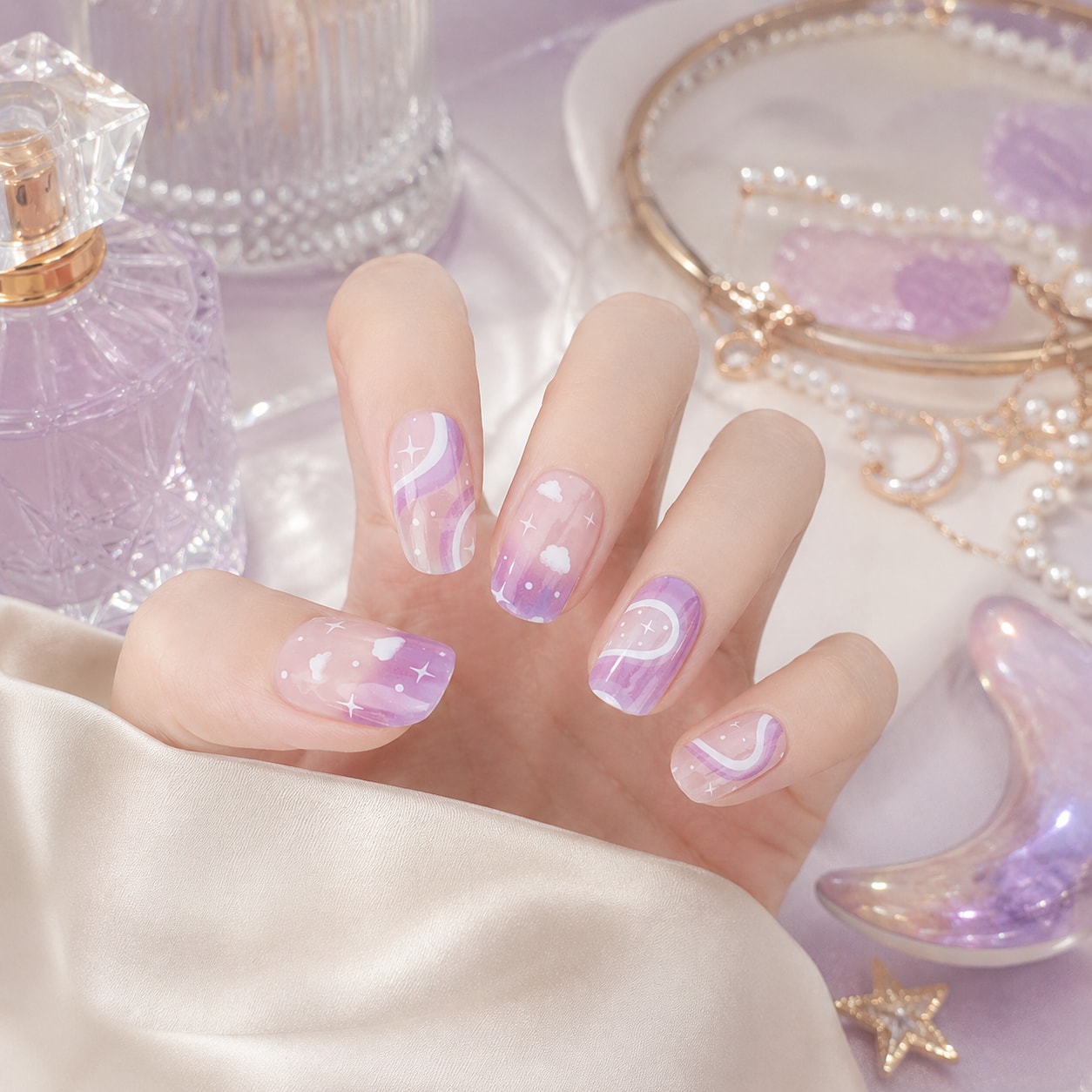 Lavender Marble Glitter Semi-Cured Gel Nail Strips - Wessiny product image 4