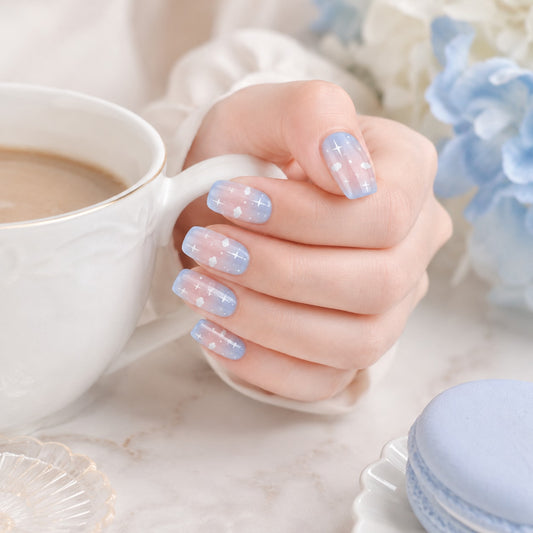 Baby Blue Cloud Sparkle Semi-Cured Gel Nail Strips - Wessiny product image 2