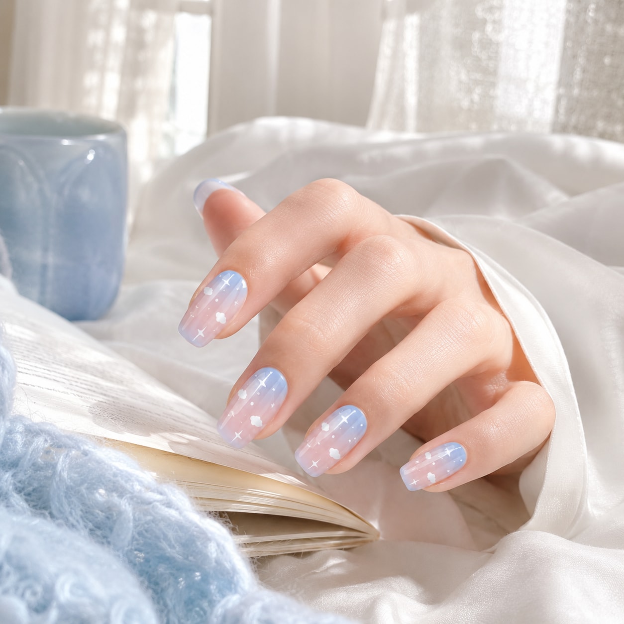 Baby Blue Cloud Sparkle Semi-Cured Gel Nail Strips - Wessiny product image 4