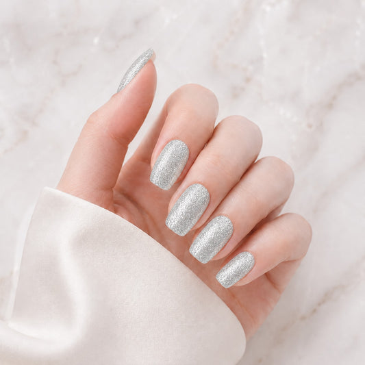 Silver Shimmer Semi-Cured Gel Nail Strips - Wessiny product image 1
