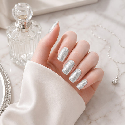 Silver Shimmer Semi-Cured Gel Nail Strips - Wessiny product image 2