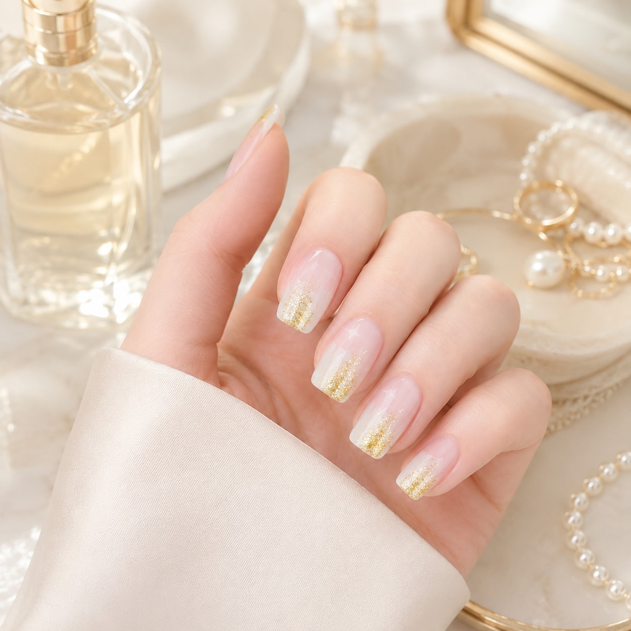 Pearl White Shimmer Semi-Cured Gel Nail Strips - Wessiny product image 4