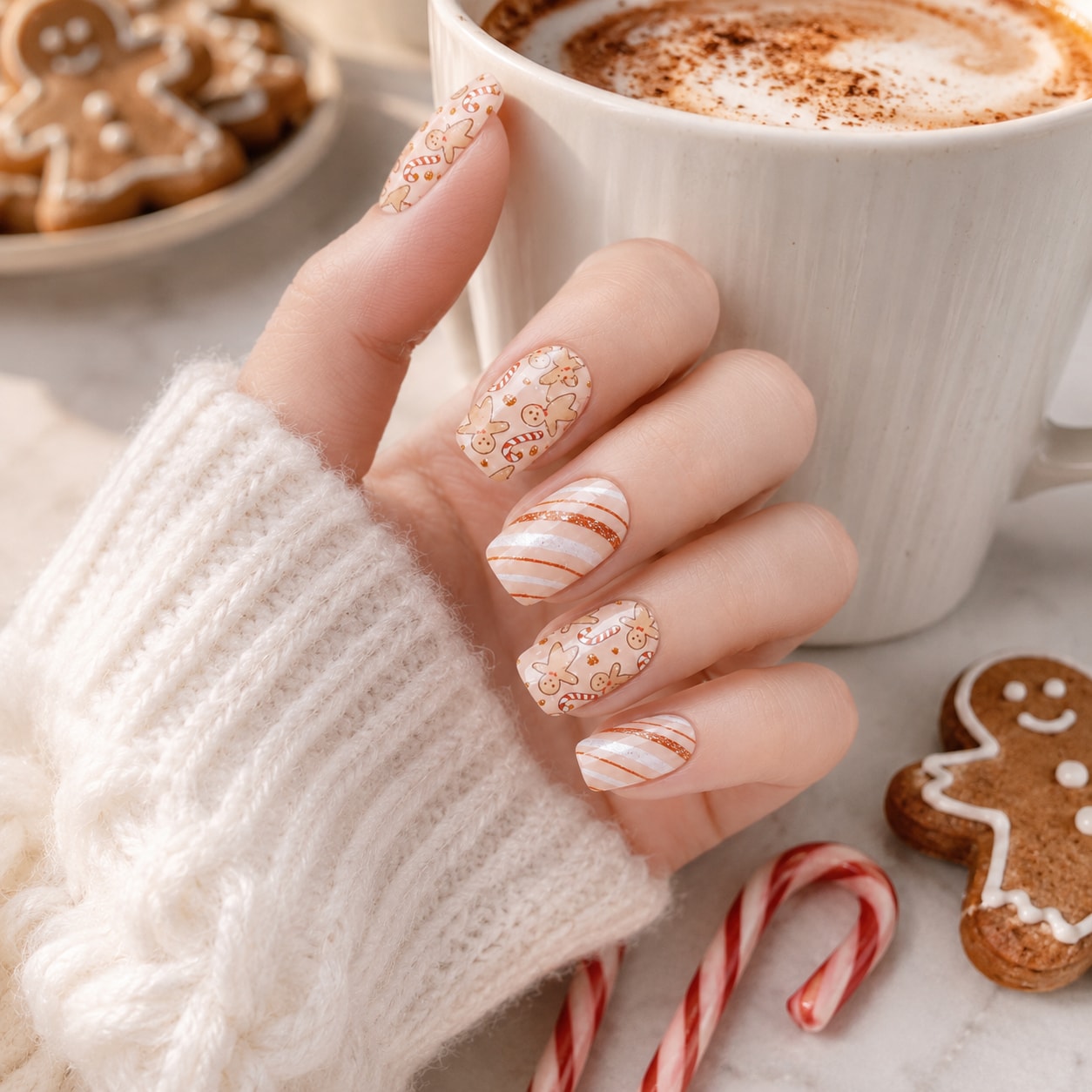 Champagne Marble Sparkle Semi-Cured Gel Nail Strips - Wessiny product image 2