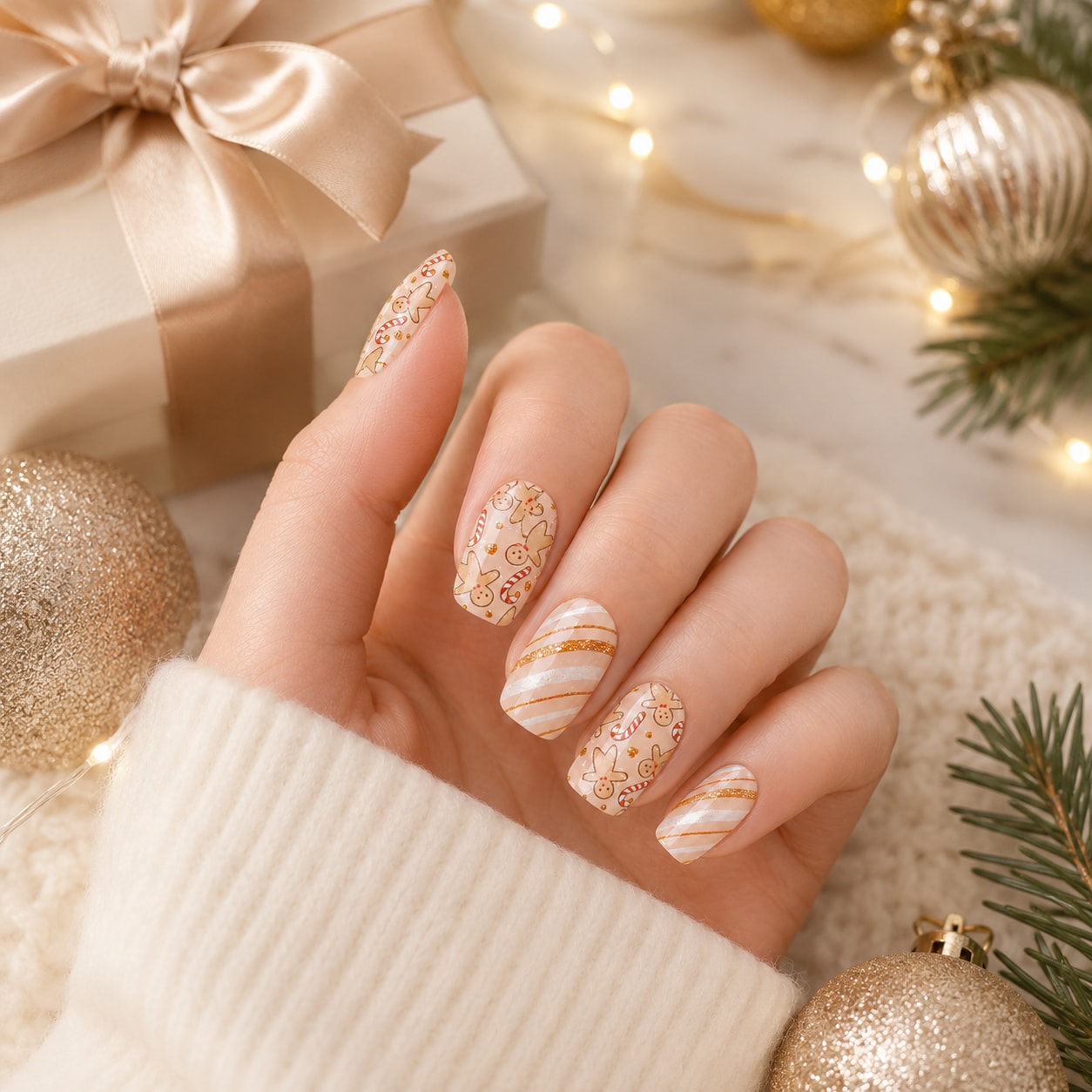 Champagne Marble Sparkle Semi-Cured Gel Nail Strips - Wessiny product image 3