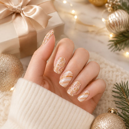 Champagne Marble Sparkle Semi-Cured Gel Nail Strips - Wessiny product image 3