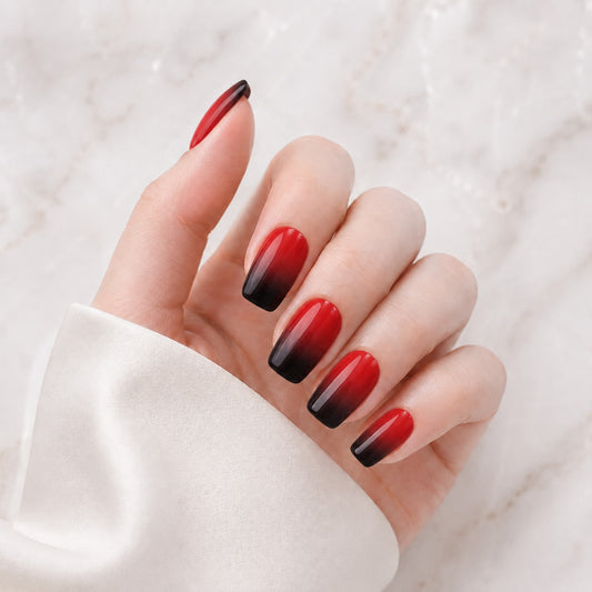 Red Black Color Block Semi-Cured Gel Nail Strips - Wessiny product image 1