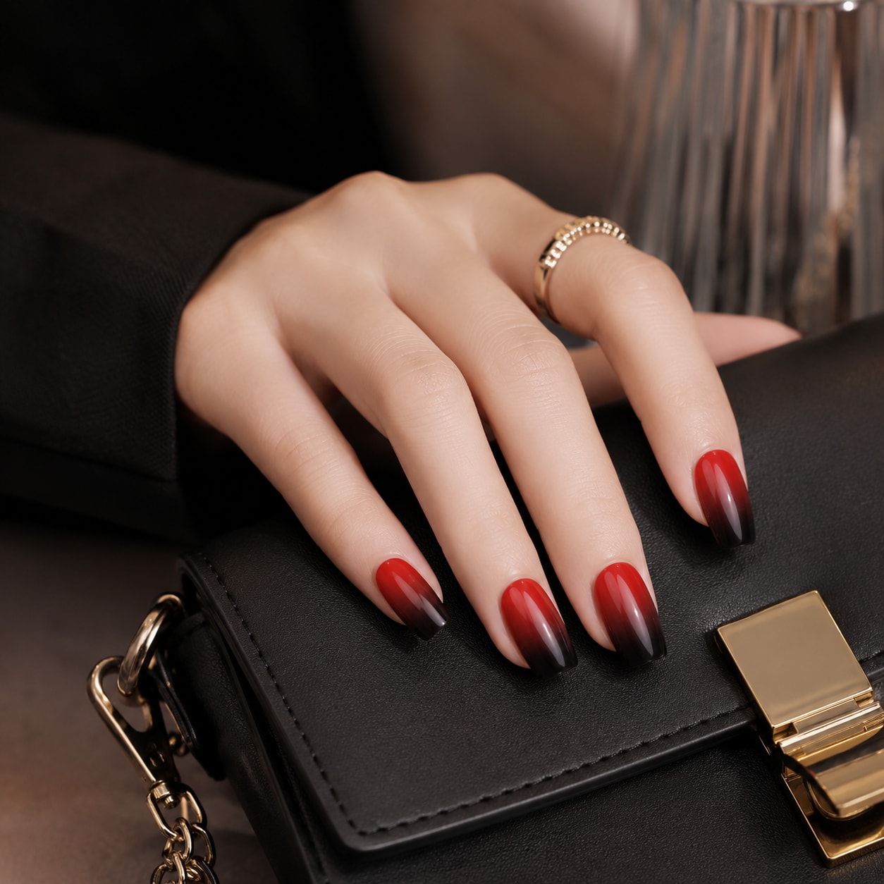 Red Black Color Block Semi-Cured Gel Nail Strips - Wessiny product image 3