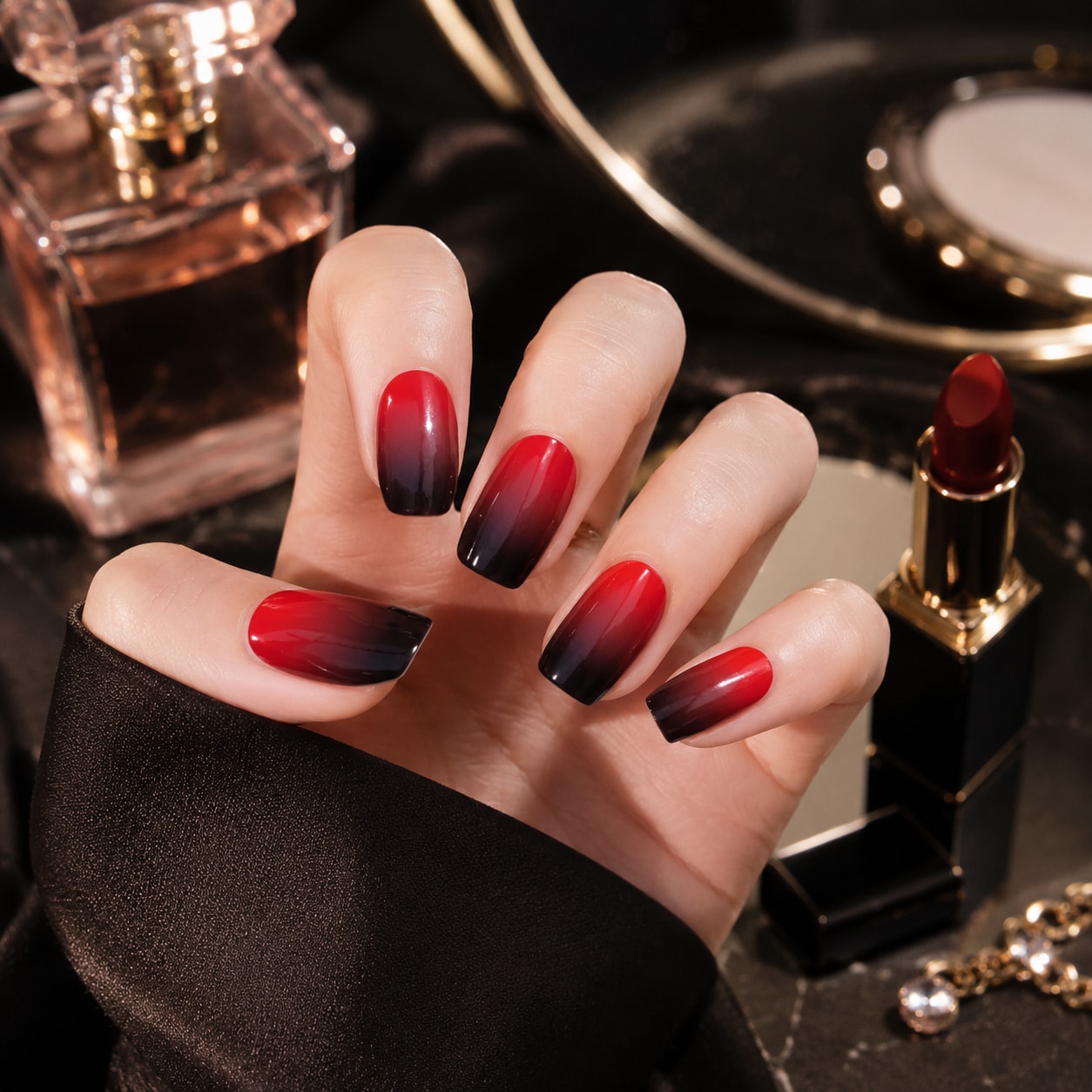 Red Black Color Block Semi-Cured Gel Nail Strips - Wessiny product image 4