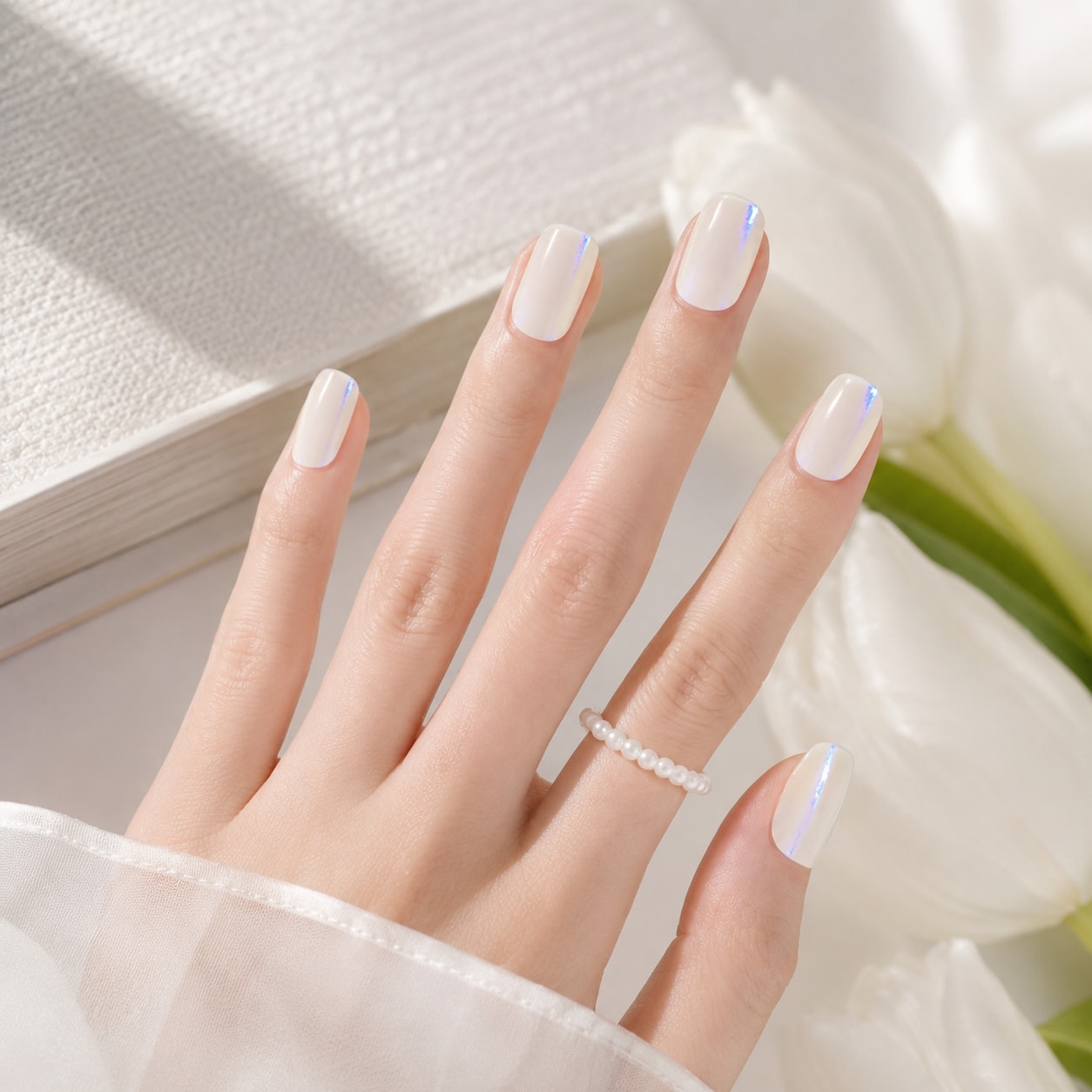 Milky White Gloss Semi-Cured Gel Nail Strips - Wessiny product image 4