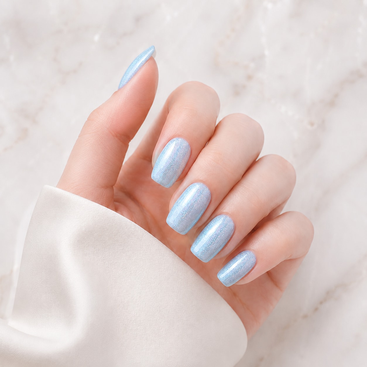 Icy Blue Shimmer Semi-Cured Gel Nail Strips - Wessiny product image 1