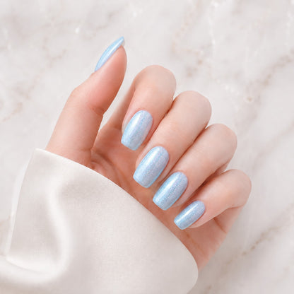 Icy Blue Shimmer Semi-Cured Gel Nail Strips - Wessiny product image 1