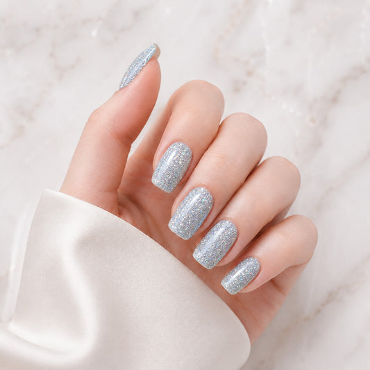 Silver Glitter Shine Semi-Cured Gel Nail Strips - Wessiny product image 1