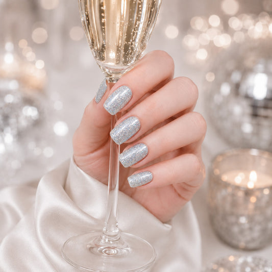 Silver Glitter Shine Semi-Cured Gel Nail Strips - Wessiny product image 2