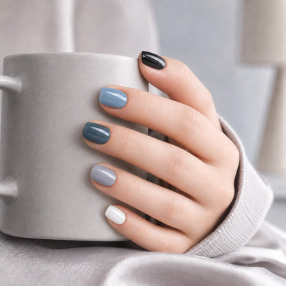Smoky Blue Grey Mix Semi-Cured Gel Nail Strips - Wessiny product image 2